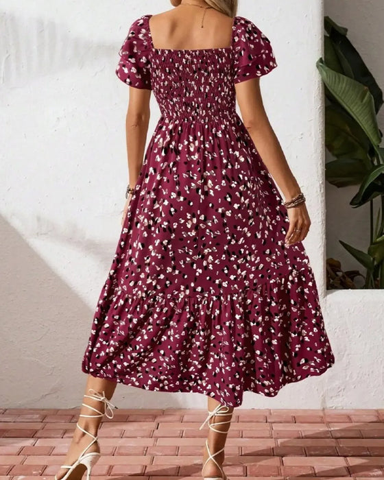 Flutter Sleeve Waist-Cinching Pleated A-Line Dress