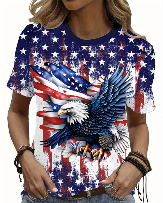 Stars And Stripes Eagle Print T-Shirt