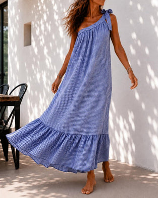 Tie Shoulder Plaid A-Line Dress