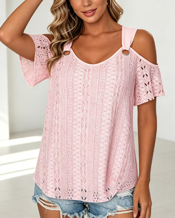 Ring Strap Hollow Out Off-Shoulder T-Shirt