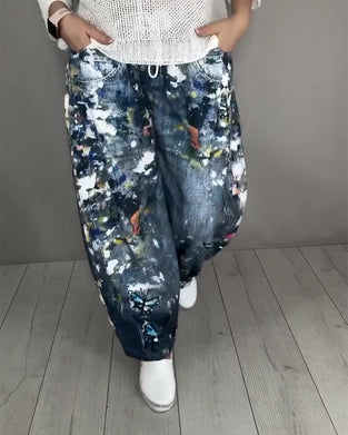 Splatter Print Drawstring Jeans