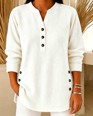 Button Solid Long Sleeve Blouse