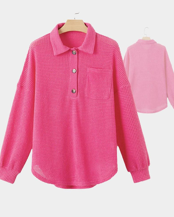 Solid Button-Down Loose Lapel Blouse