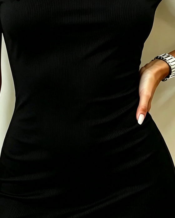 Off-Shoulder Buckle Short Sleeve Dress
