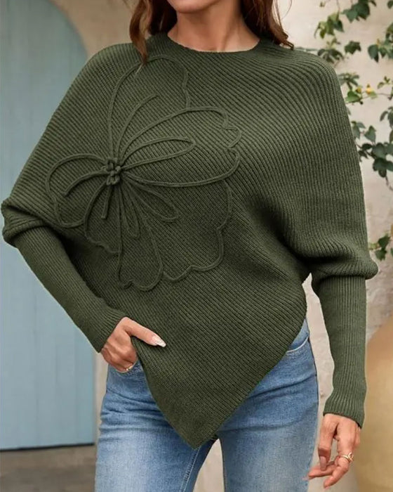 Stylish Floral Irregular Pullover