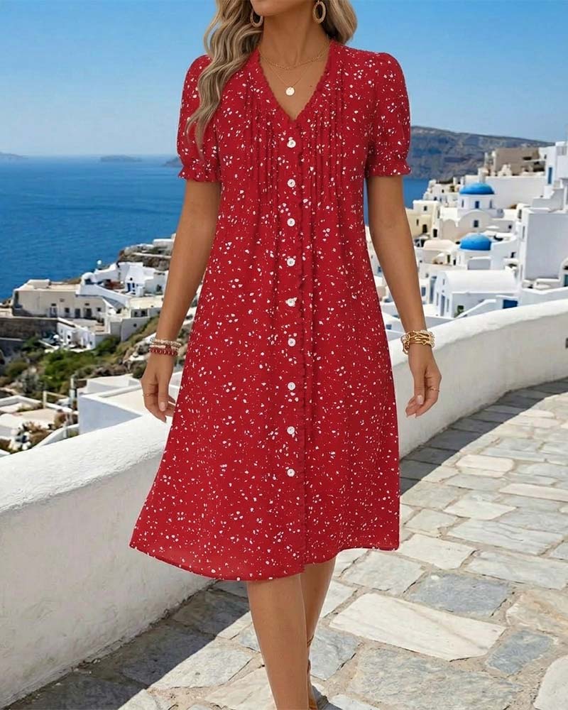 Floral V-Neck Button-Front Dress