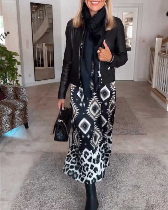 Long Sleeve Geometric Print Dress