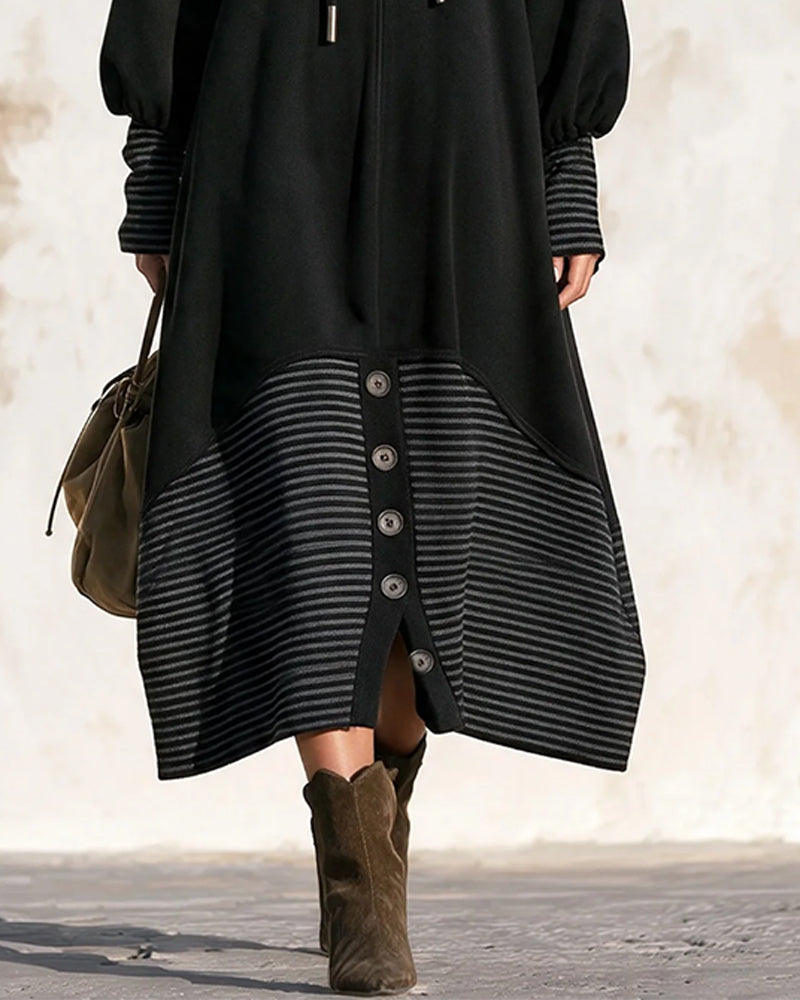 Turtleneck Drawstring Striped Dress