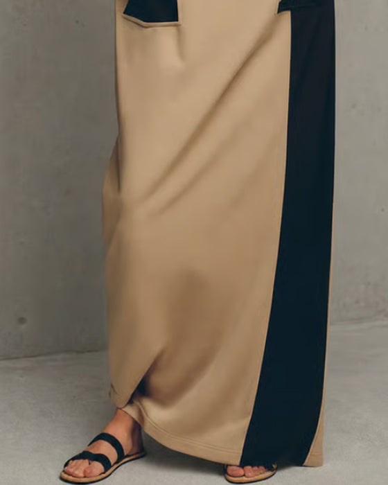 Contrast Hooded Pocket Drawstring Dress