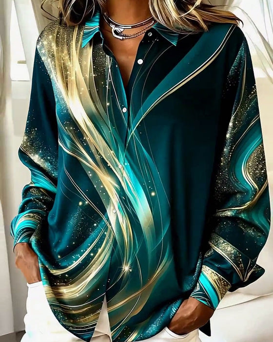 Casual Long-Sleeved Shimmering Pattern Shirt