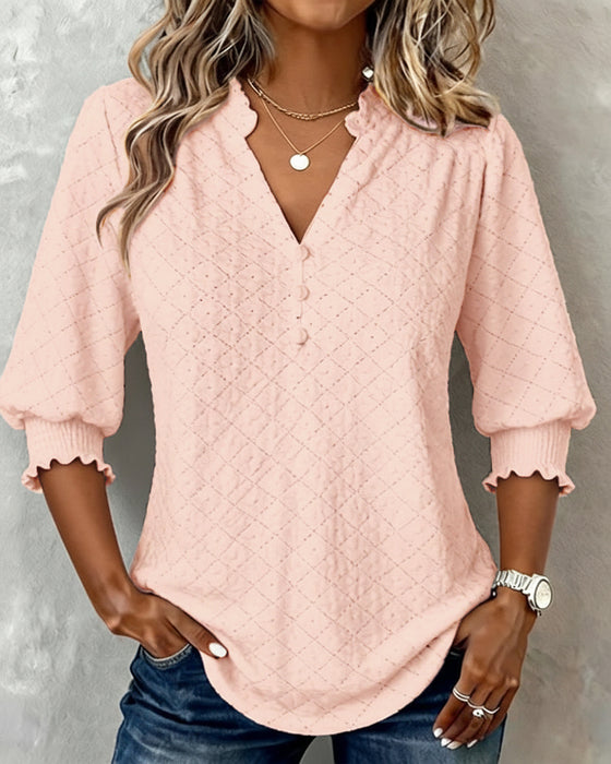 V-Neck Argyle Short-Sleeved Top