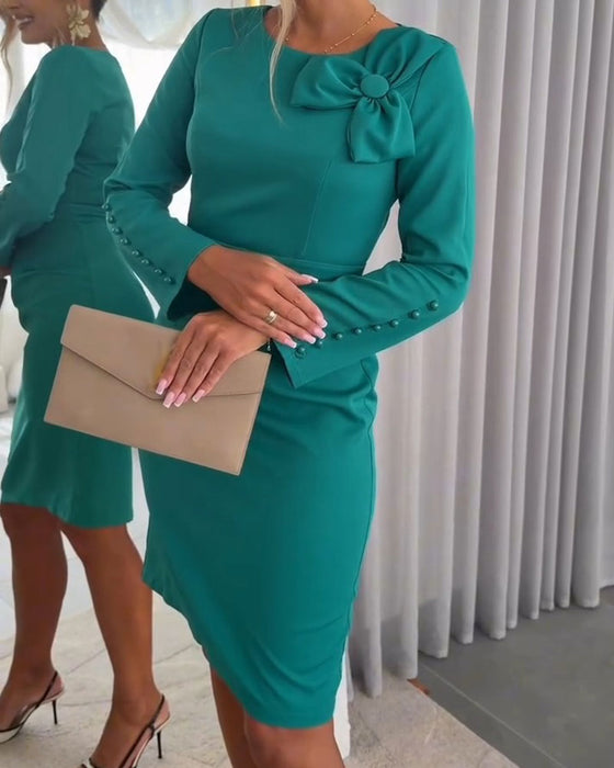 Bow Detail Long Sleeve Casual Dress