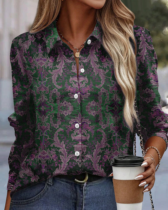 Casual print long sleeve blouse