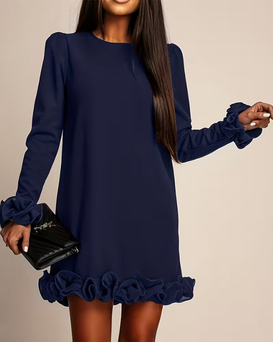Puff Sleeve Straight Flower Bud Dress