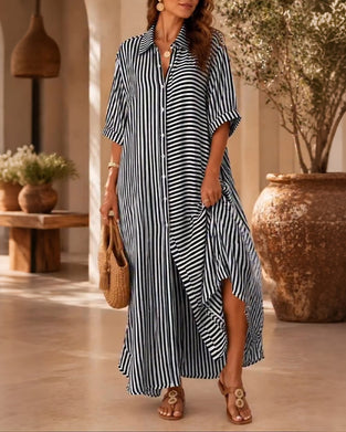 Casual Striped Lapel Dress