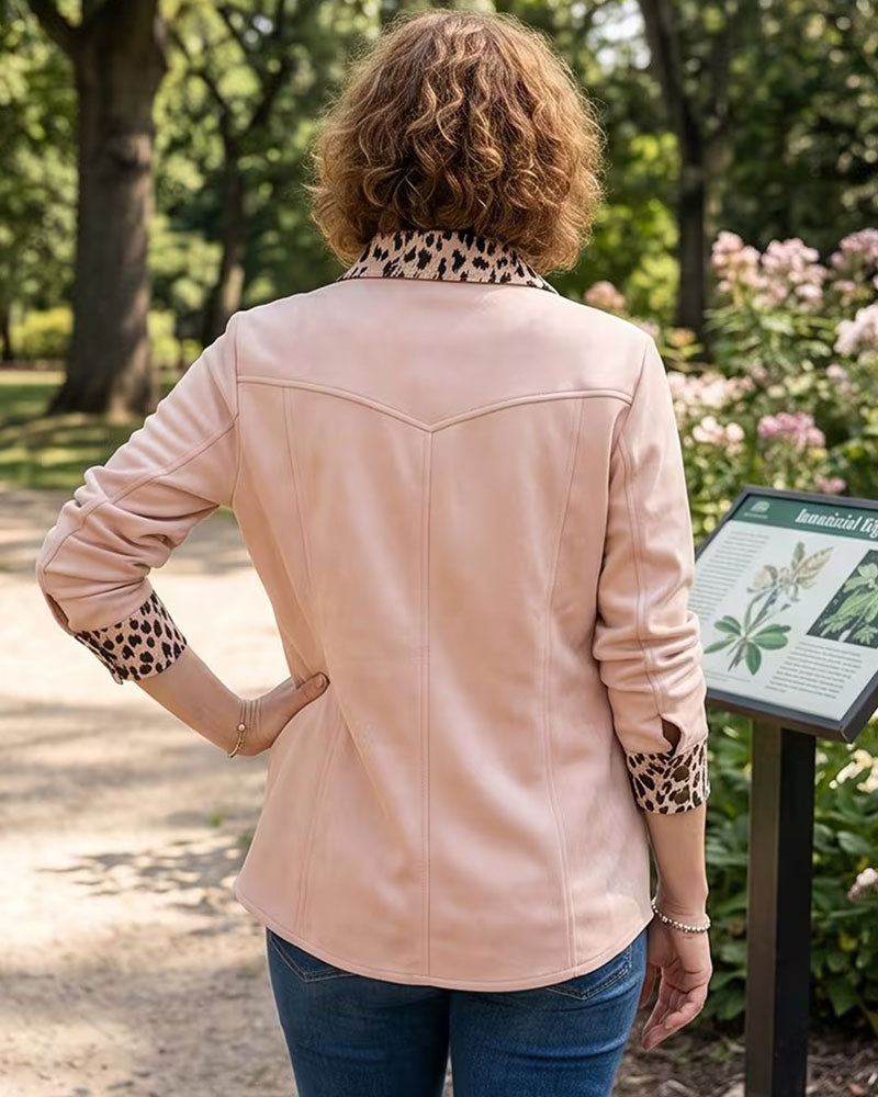 Lapel Leopard Patchwork Shirt