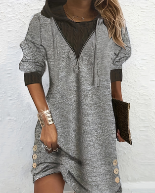 Contrast color hooded casual dress