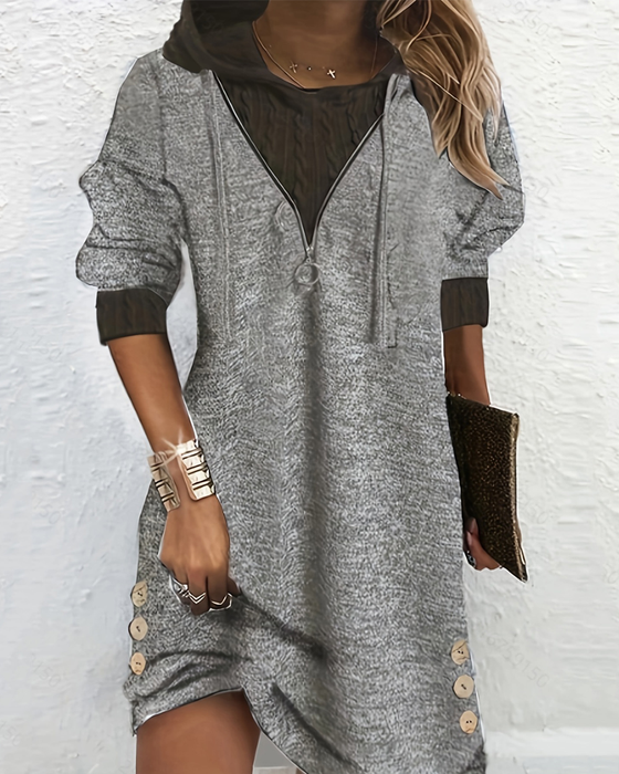 Contrast color hooded casual dress