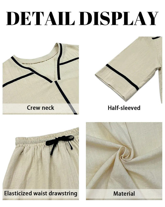 V-Neck Contrast Casual Loose Set