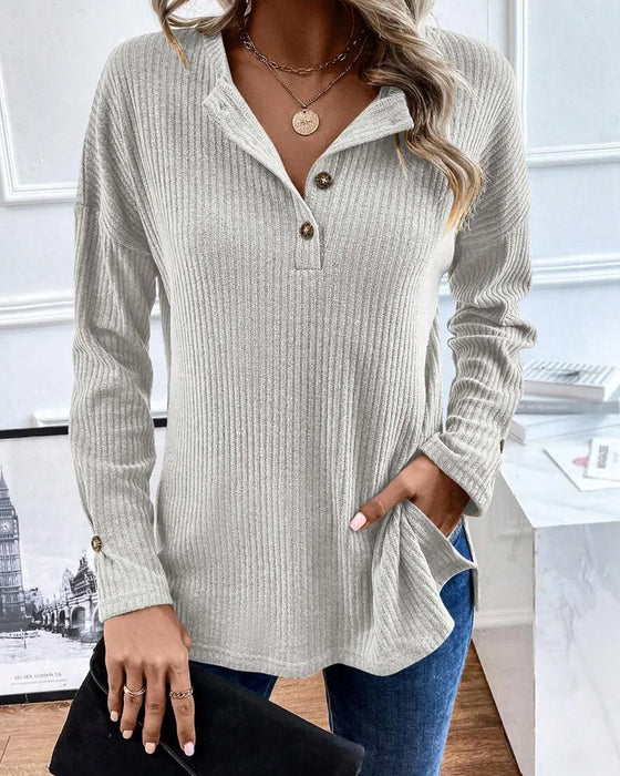 Ribbed Half Zip Pullover Blouse