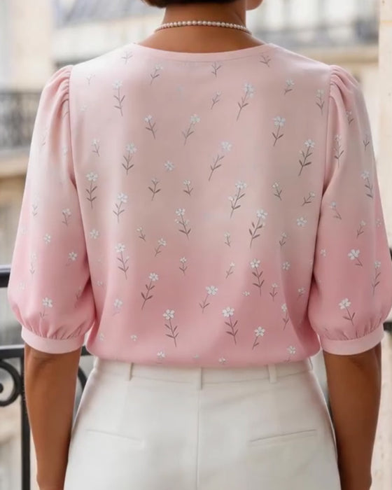 Floral Peter Pan Collar Bubble Sleeve Blouse