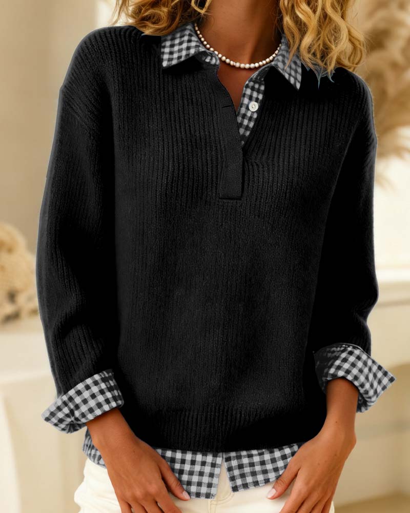 Solid Color Plaid Patchwork Jumper