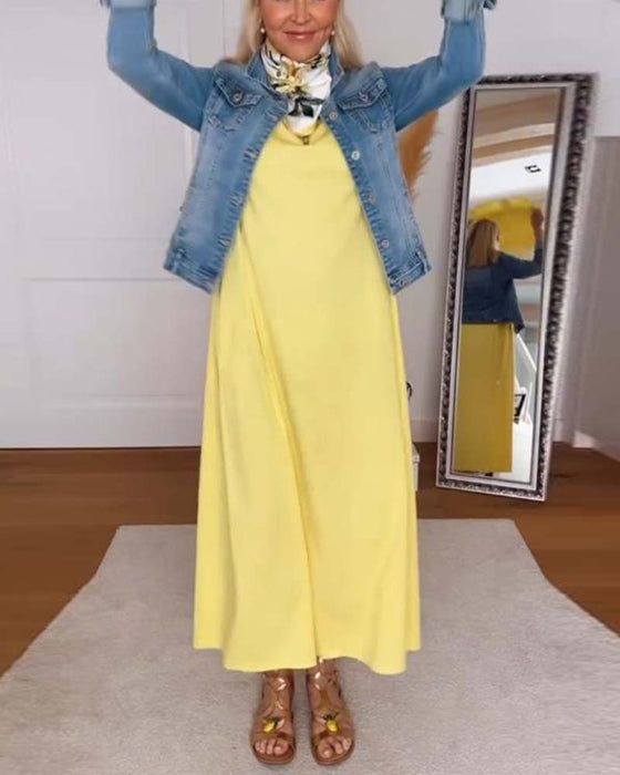 Casual Round Neck Solid Color Straight Dress