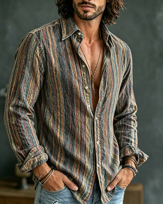 Men's Line Color Block Long Sleeve Shirt