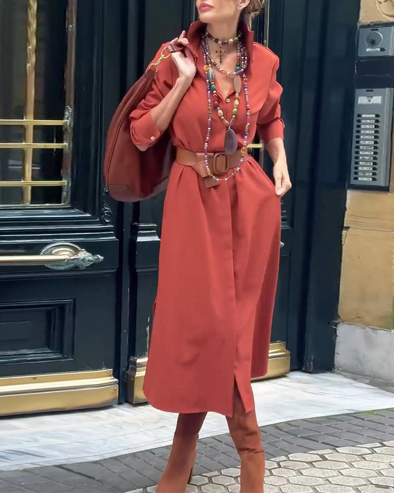 Slit Hem Shirt Dress