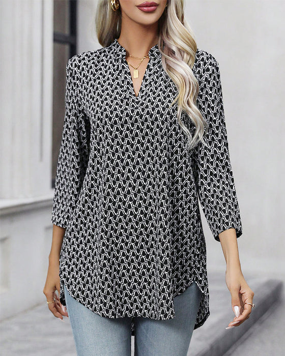 V-neck print blouse