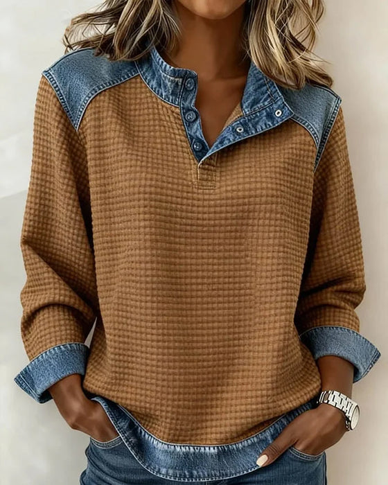 Color-Blocked Button-Down Sweatshirt
