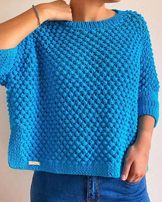 Round neck solid color loose sweater