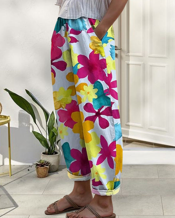Floral print pocket pants