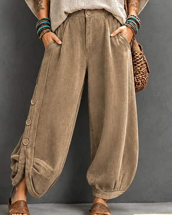 Button Pocket Irregular Long Pants