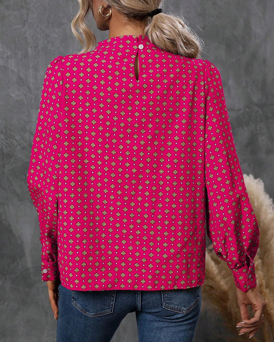 Retro printed long sleeve blouse