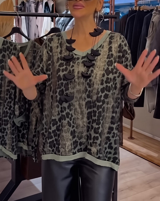 Leopard Print V-Neck Loose Top