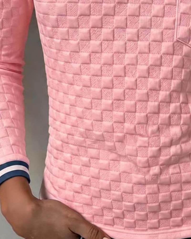 Check Color-Block Long Sleeve Top