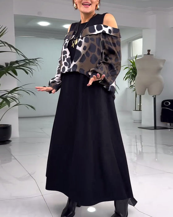 Off-the-shoulder leopard print casual dress