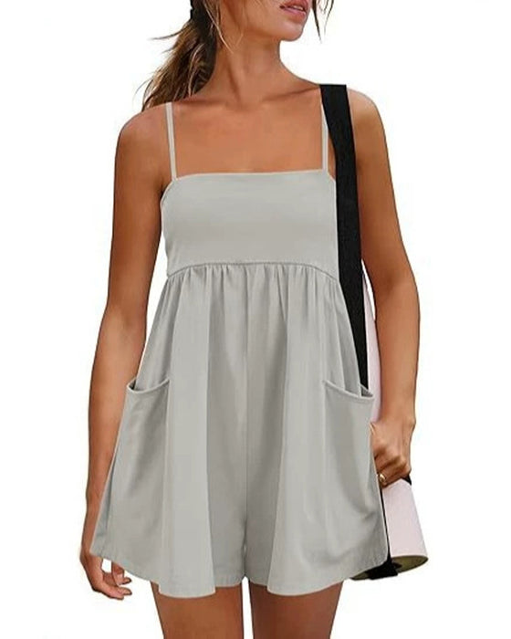 Solid Color Suspenders Wide Leg Jumpsuit