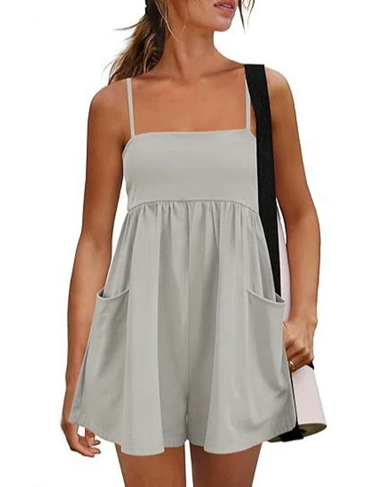 Solid Color Suspenders Wide Leg Jumpsuit