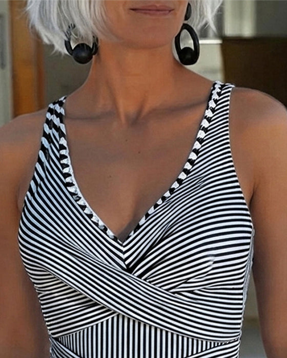 V-Neck Striped One-Piece