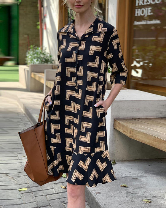 Collared Geometric Printed Dress