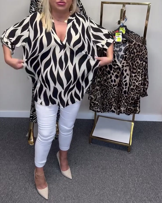 V-neck printed casual blouse