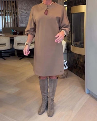 Mandarin Collar Lantern Sleeve Solid Dress