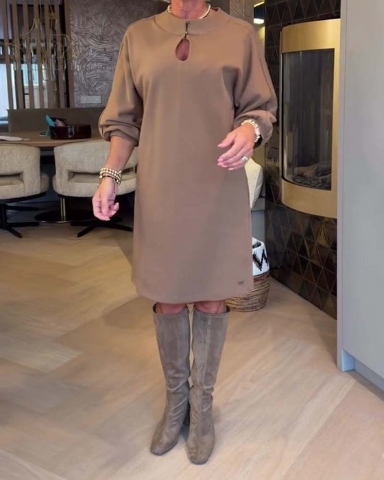Mandarin Collar Lantern Sleeve Solid Dress