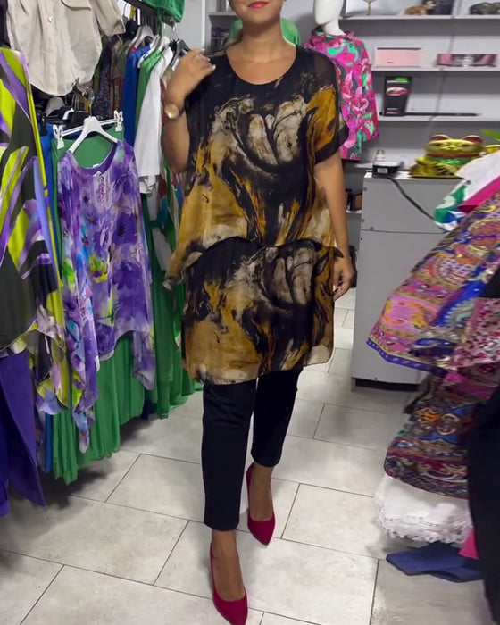 Round Neck Loose Casual Printed Top