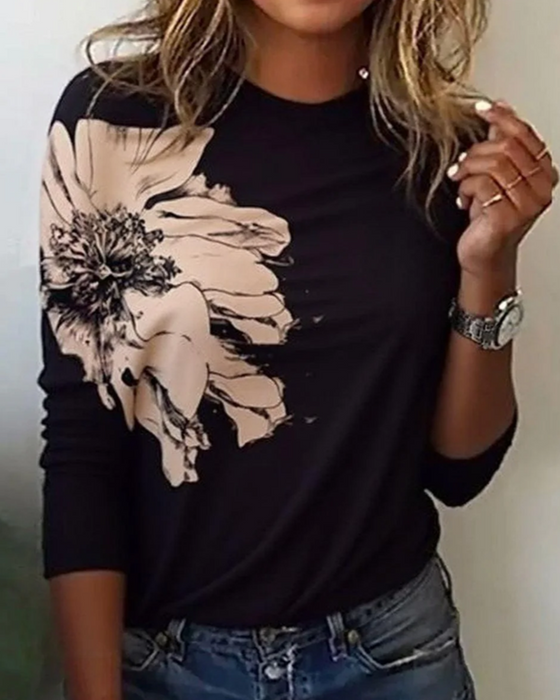 Fashionable Printed Long-Sleeved Top