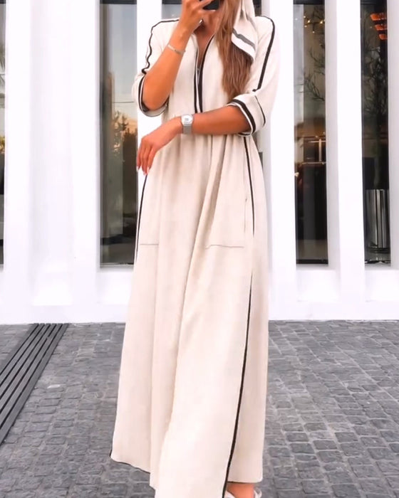 Lapel Pocket Slit Dress