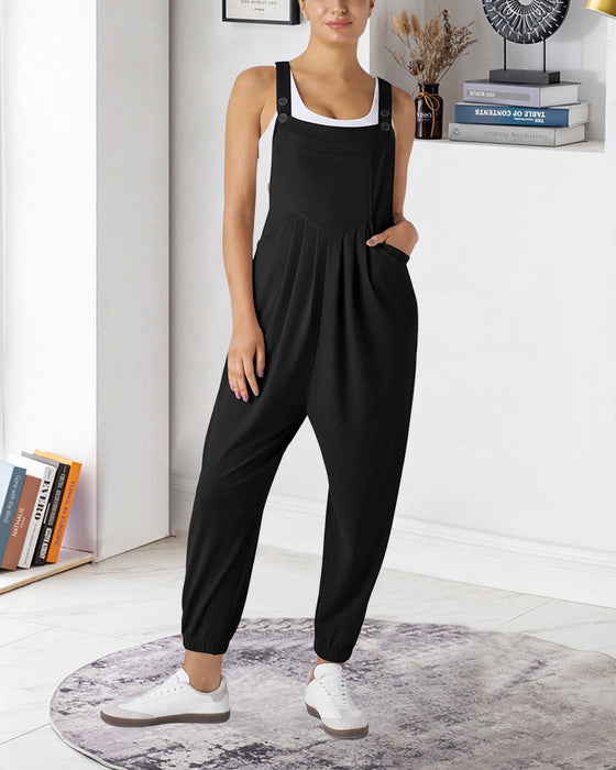 Solid Color Pleated Jumpsuit