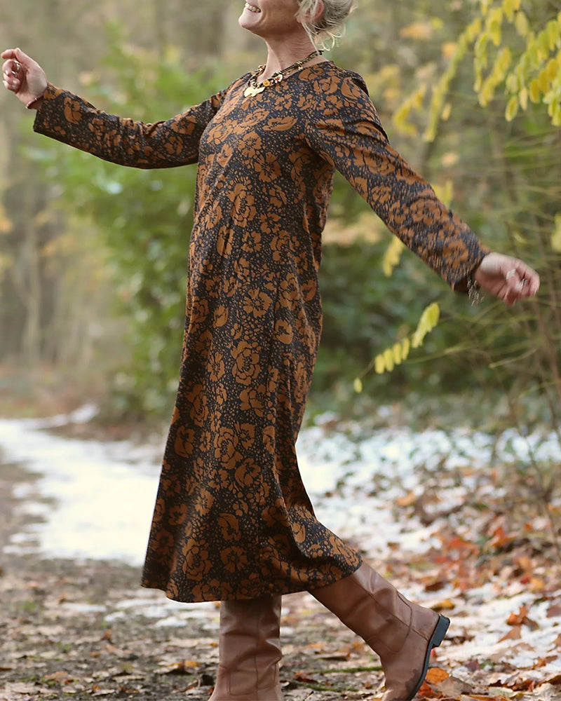 Floral Print Round Neck Loose Dress